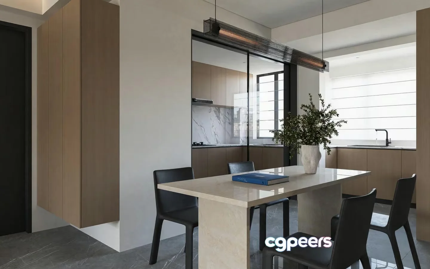 Modern Kitchen With A Dining Table 3D Model – 22093 – CORONA Render