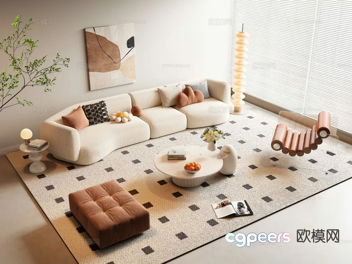 Cream style sofa modular sofa 3d model
