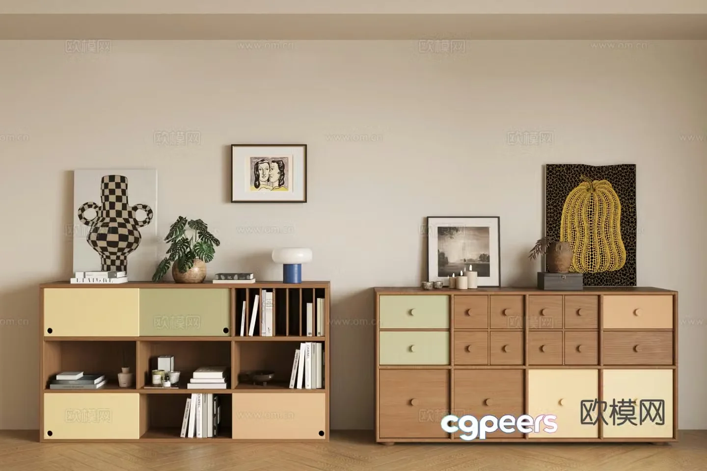 Middle-aged style chest of drawers retro style porch cabinet low cabinet low bookcase decorative cabinet side cabinet storage cabinet 3D model