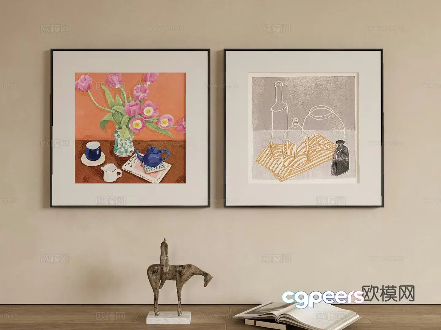 Modern flower painting decorative painting 3d model