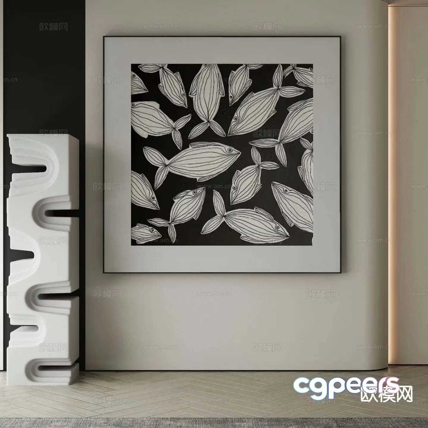 Modern decorative painting black and white hanging painting 3d model