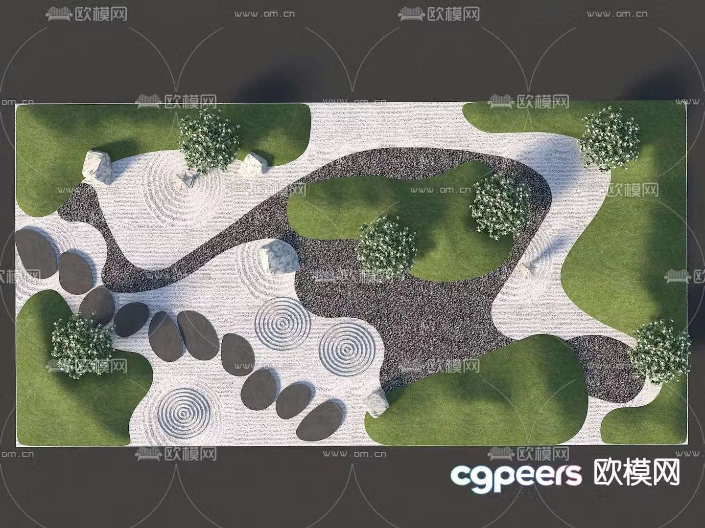 New Chinese dry landscape micro-terrain Zen landscape 3D model
