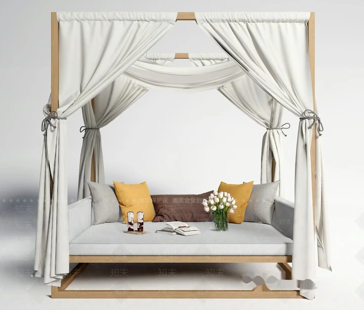 Cozy Daybed With Pillows 3D Model – 10382 – VRAY Render