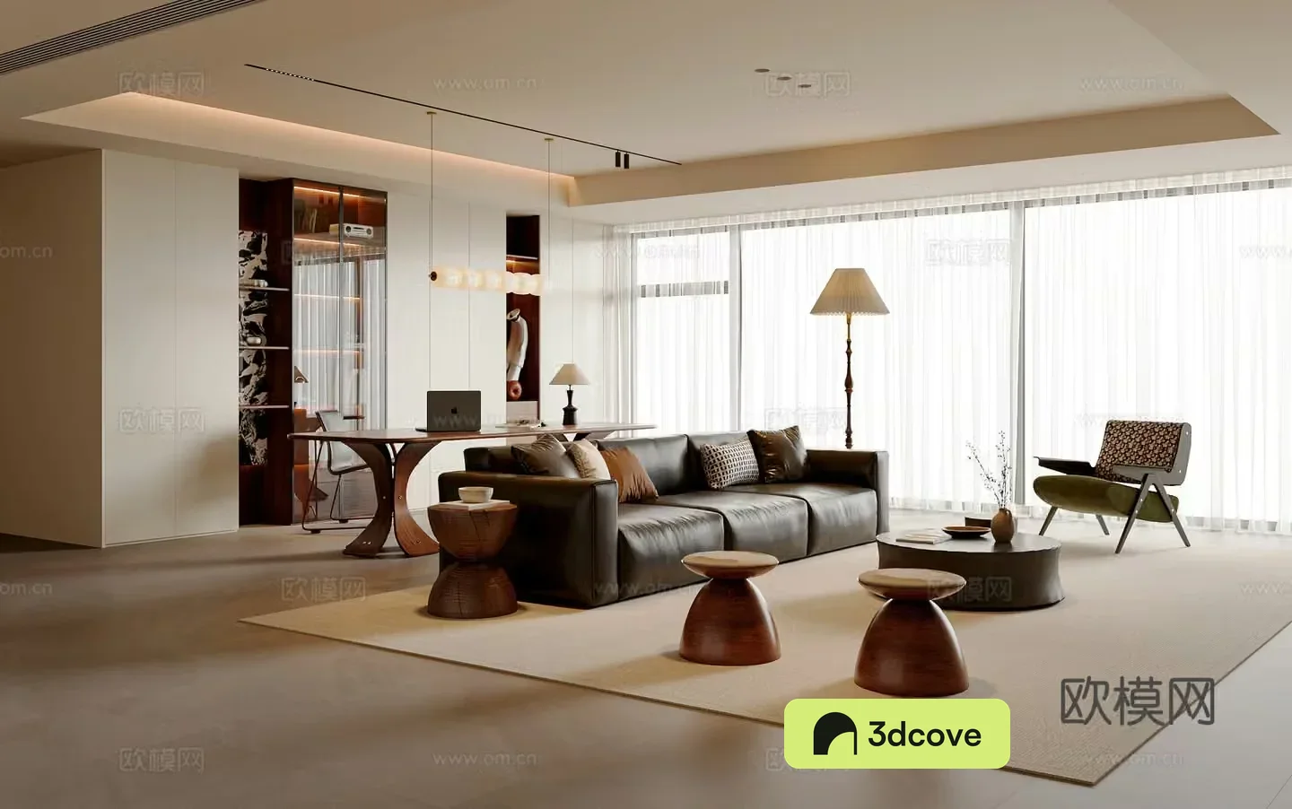 Modern medieval living room sofa and coffee table combination bookcase desk and chair combination chandelier floor lamp