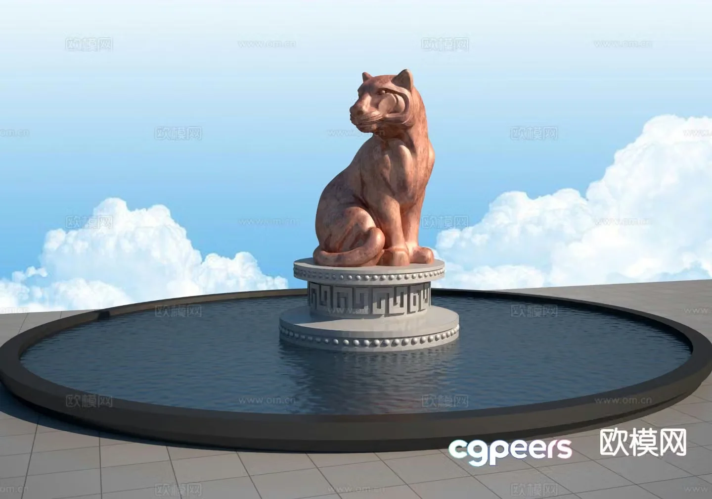 Chinese Zodiac Tiger Sculpture Urban Sketch 3D Model
