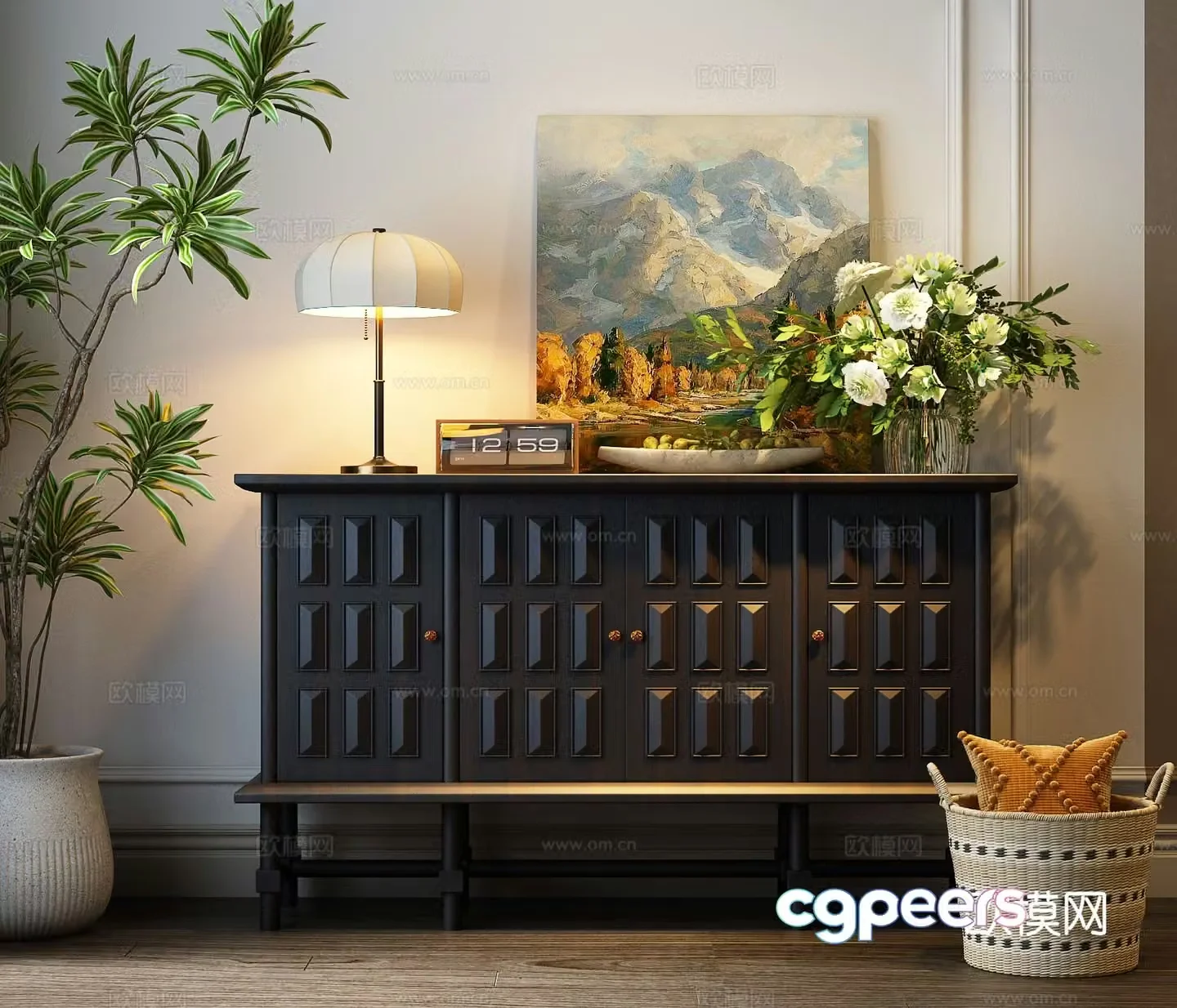 American entryway cabinet side cabinet 3d model