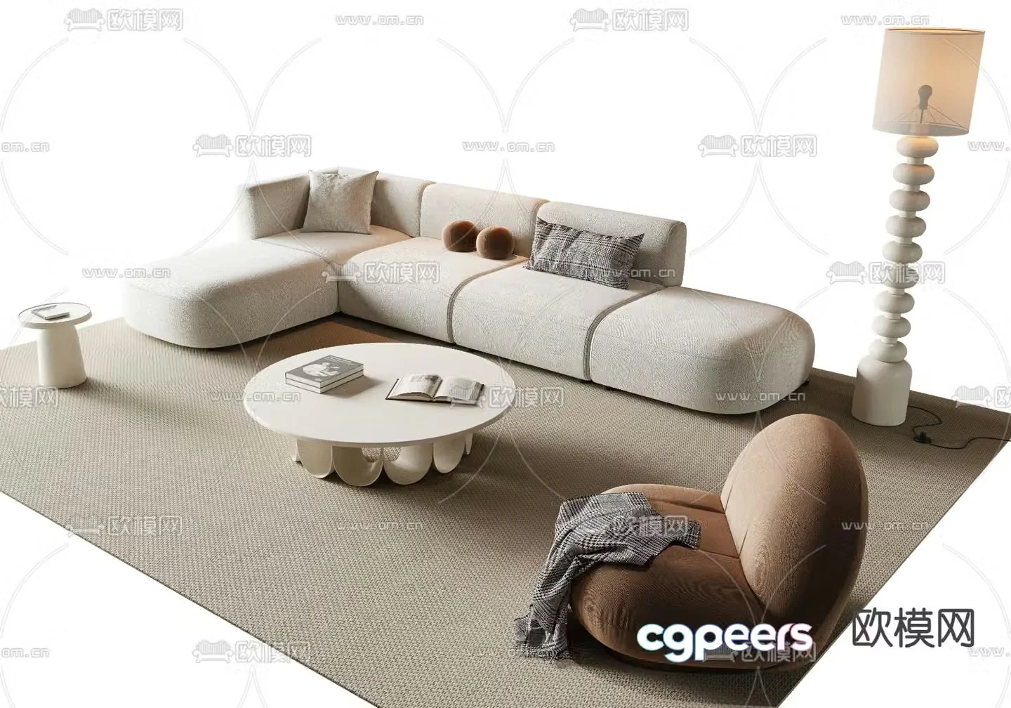 Cream style modular sofa 3d model