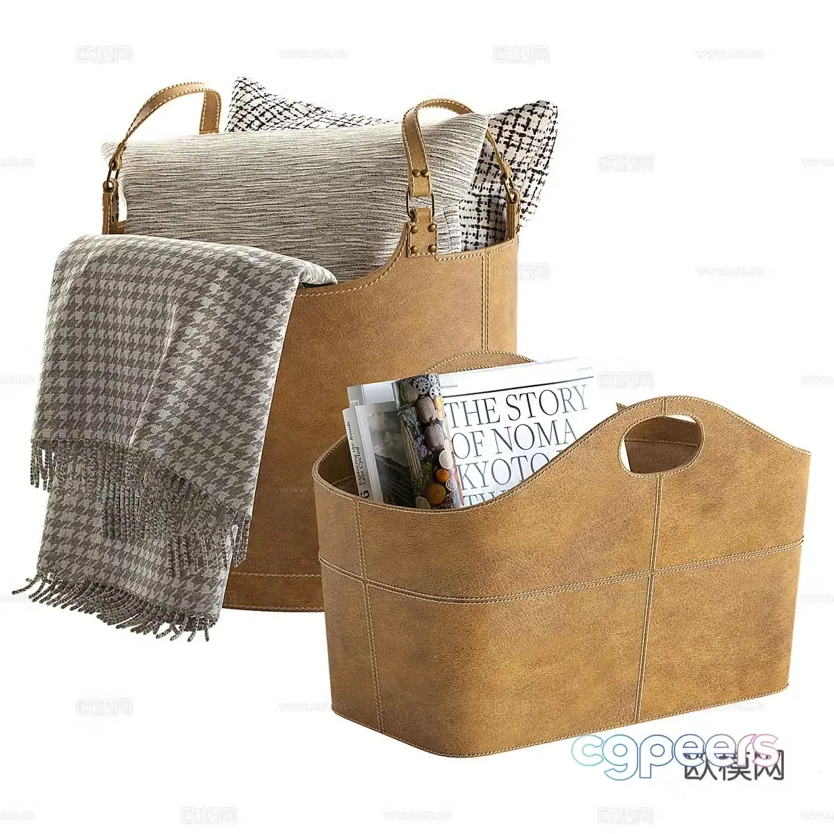 Modern Italian leather storage basket 3d model