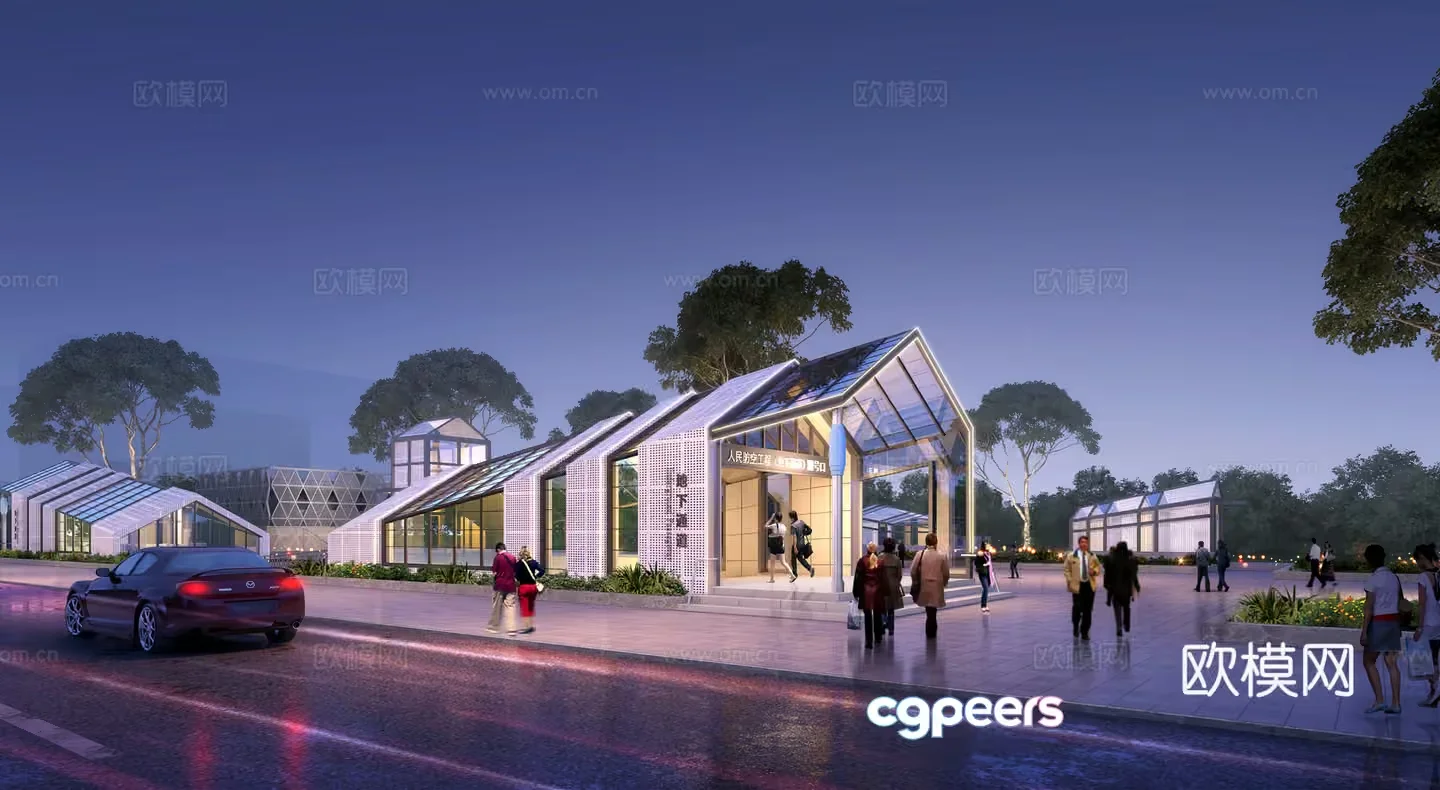The Main Subject Is A Building With A Modern Architectural Style Featuring A Glass 3D Model – 21056 – VRAY Render