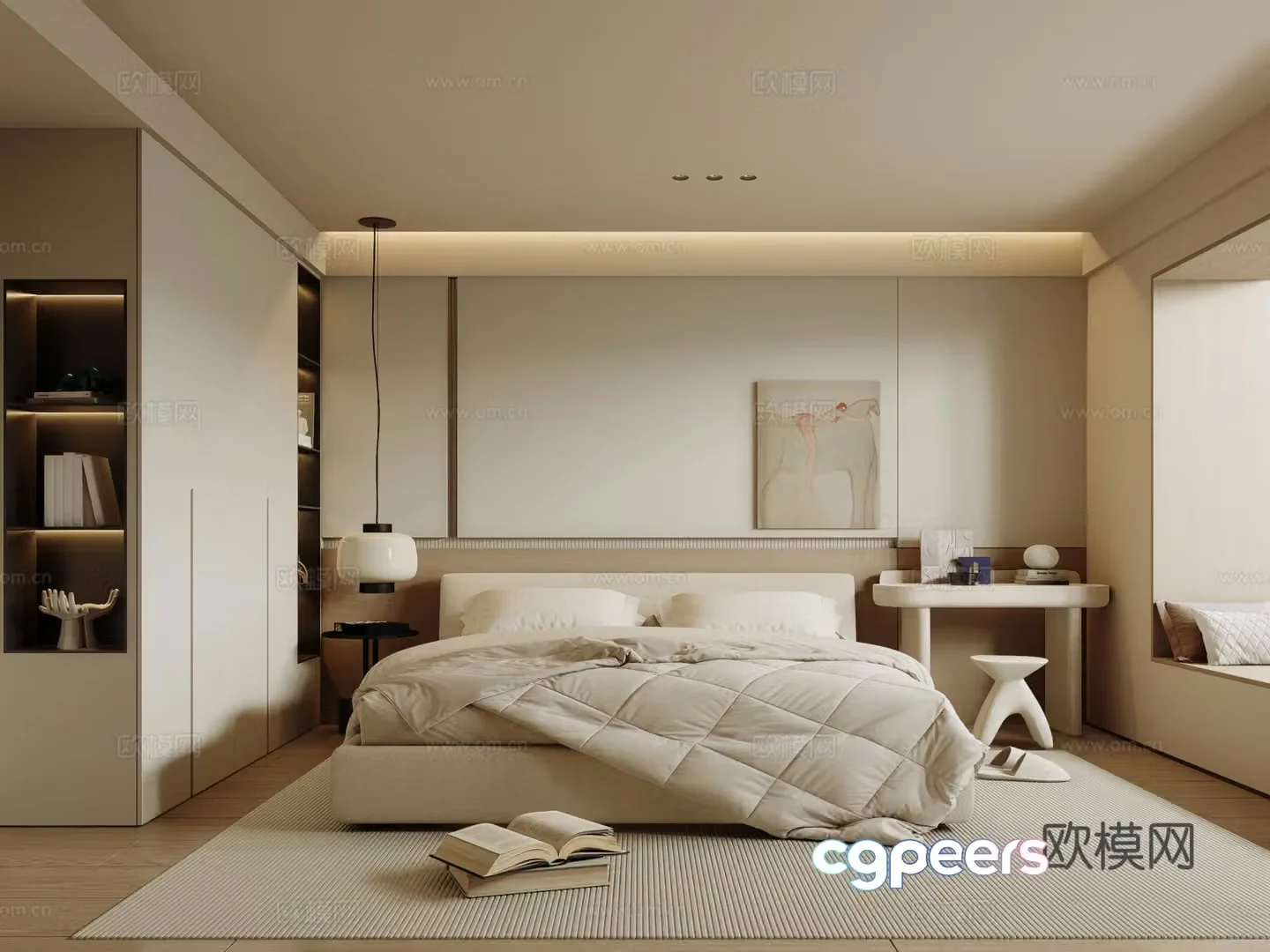 Modern Cream Home Bedroom Master Bedroom Bedroom Dressing Table 3D Model