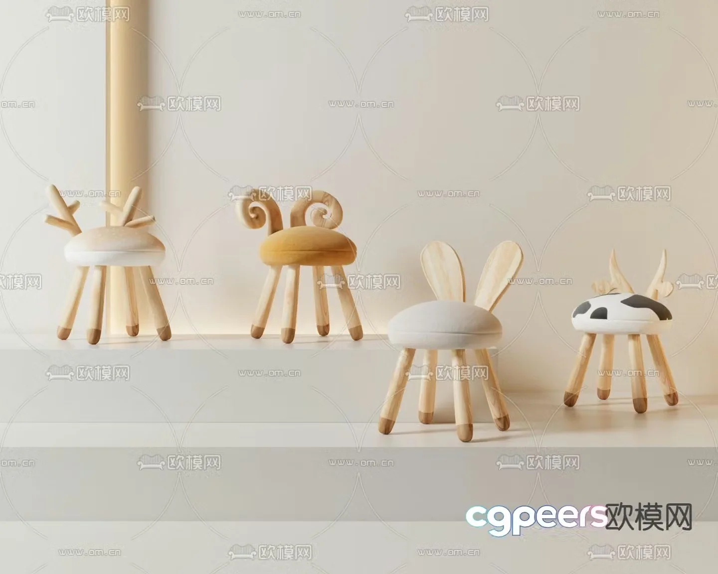 Animal children’s chair cartoon stool 3d model