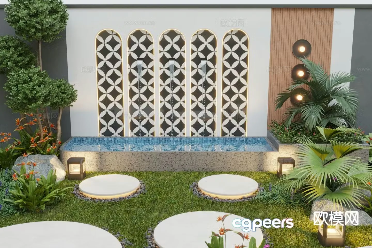 Modern landscape wall water feature wall 3d model