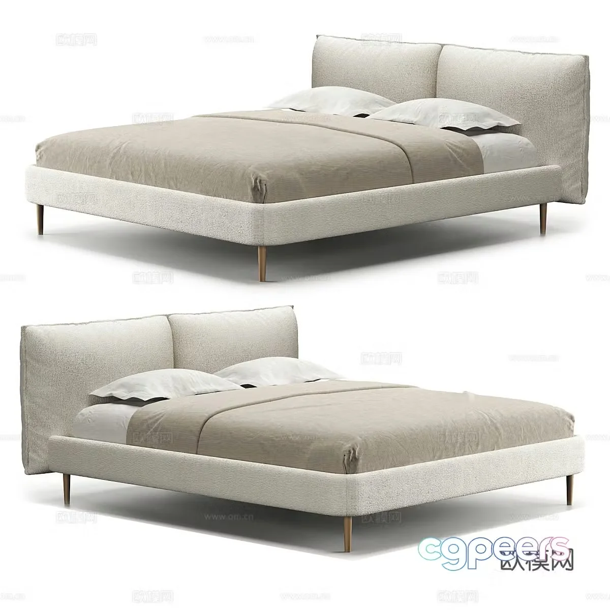 Modern simple double bed bedroom bed simple bed pillow 3d model
