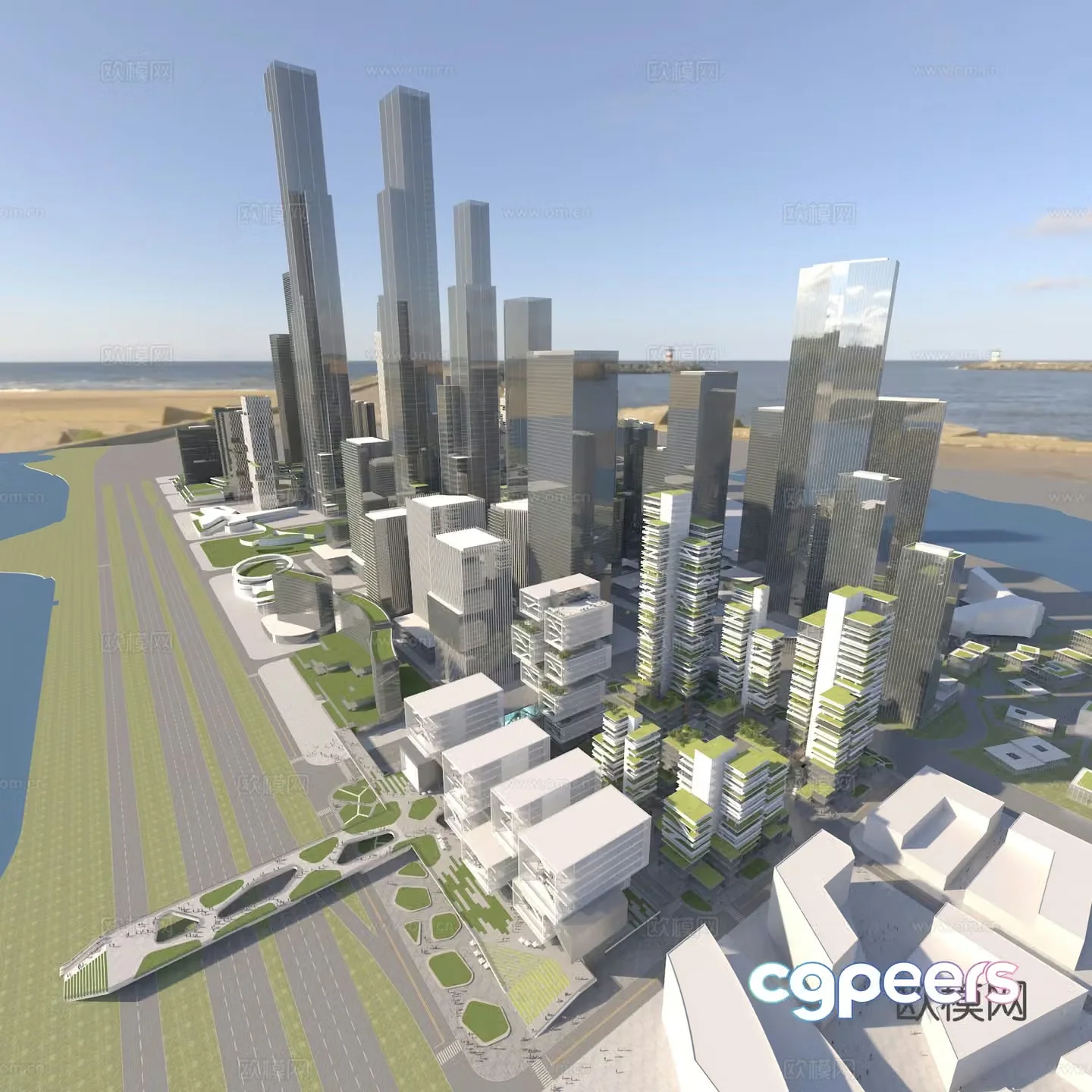 Commercial office building aerial view planning 3d model