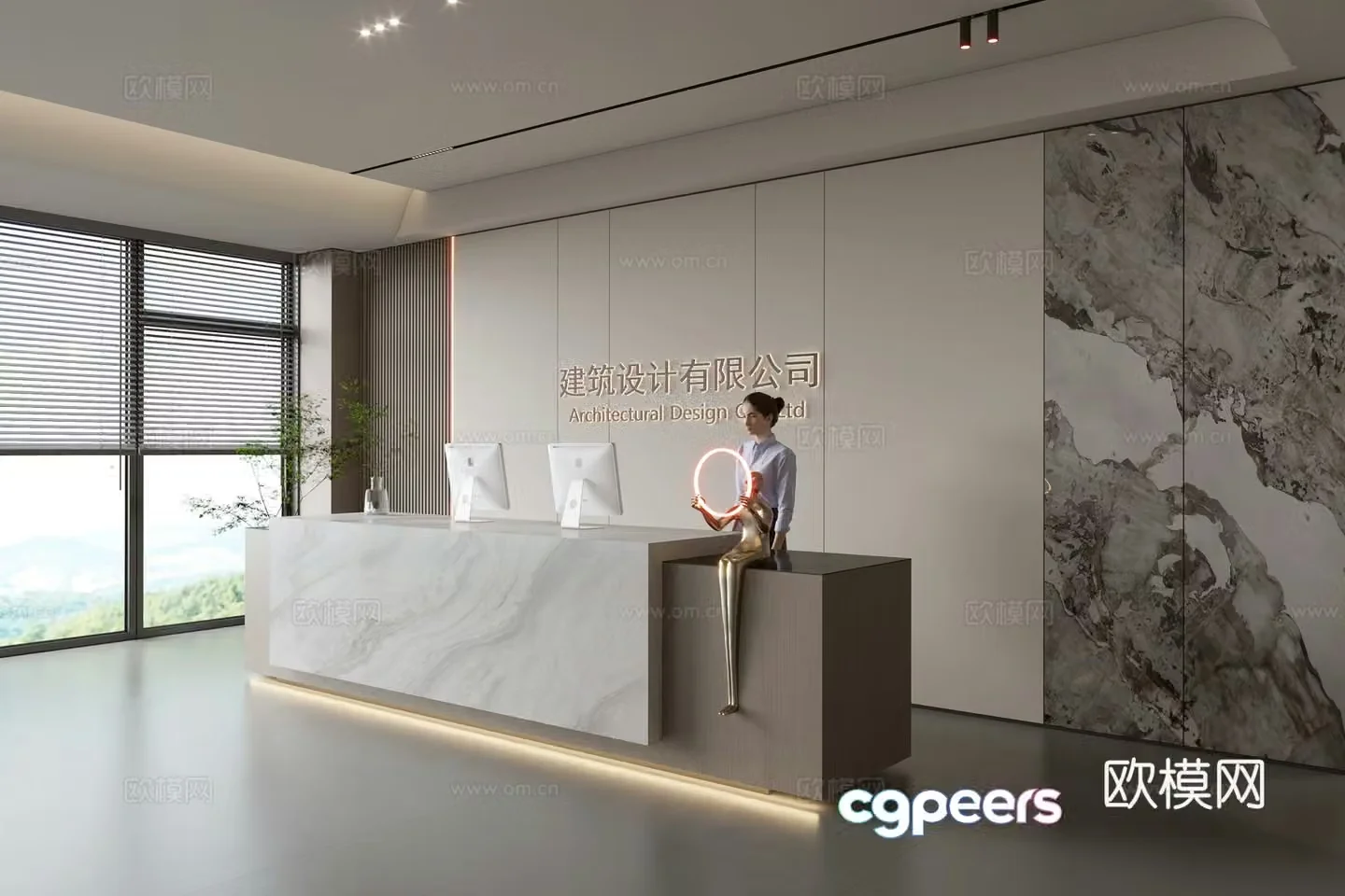 Modern company front desk reception area bar reception desk service desk company front desk background 3D model