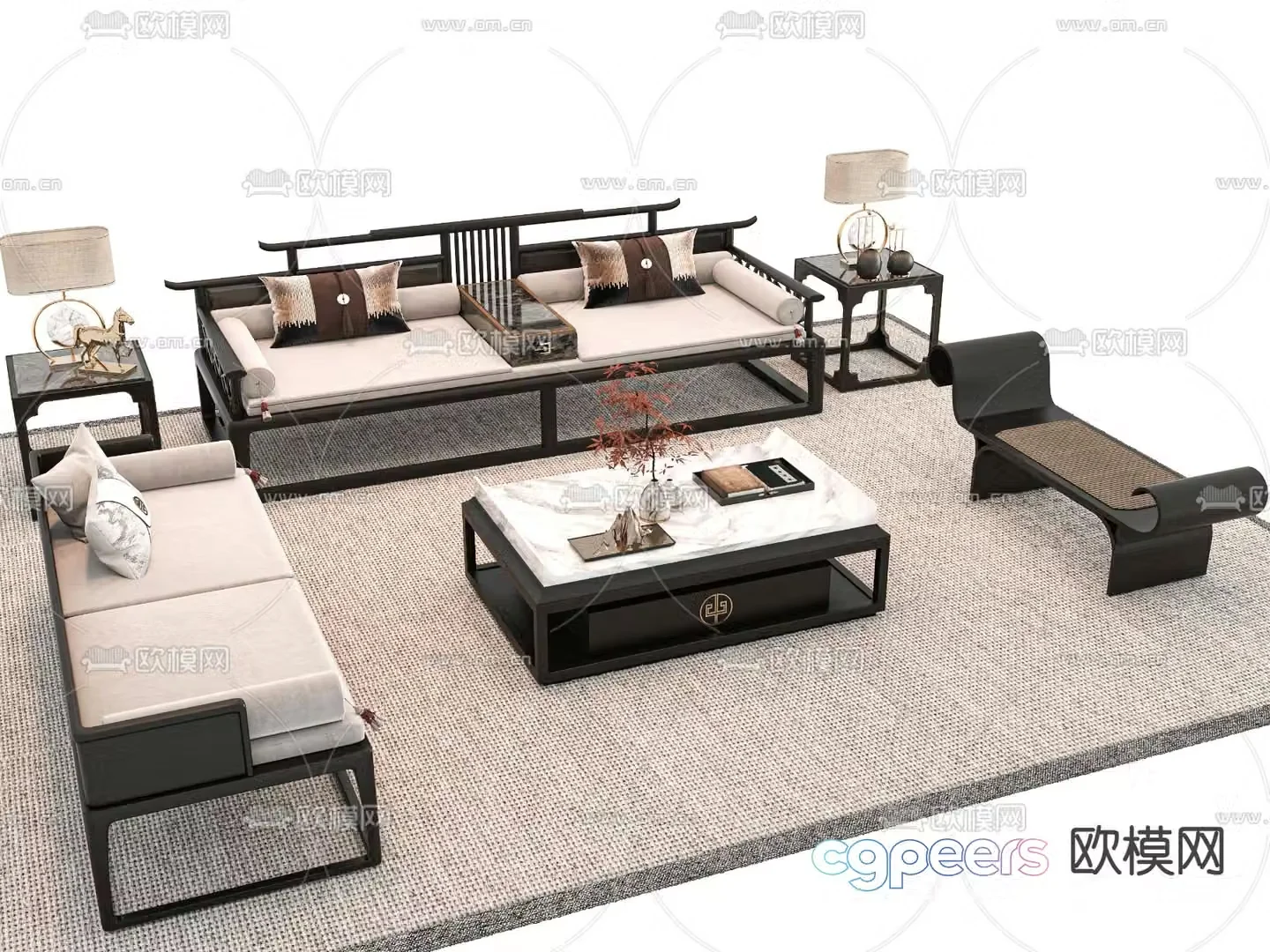 New Chinese style sofa set 3d model