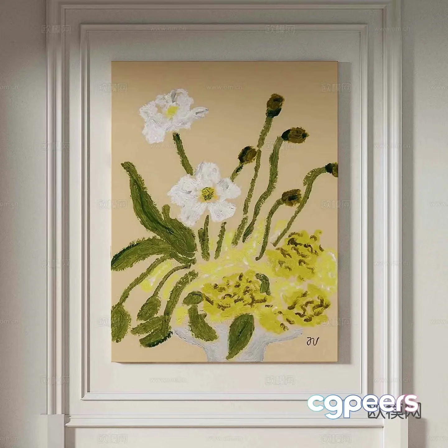 Modern flower hanging painting oil painting 3d model