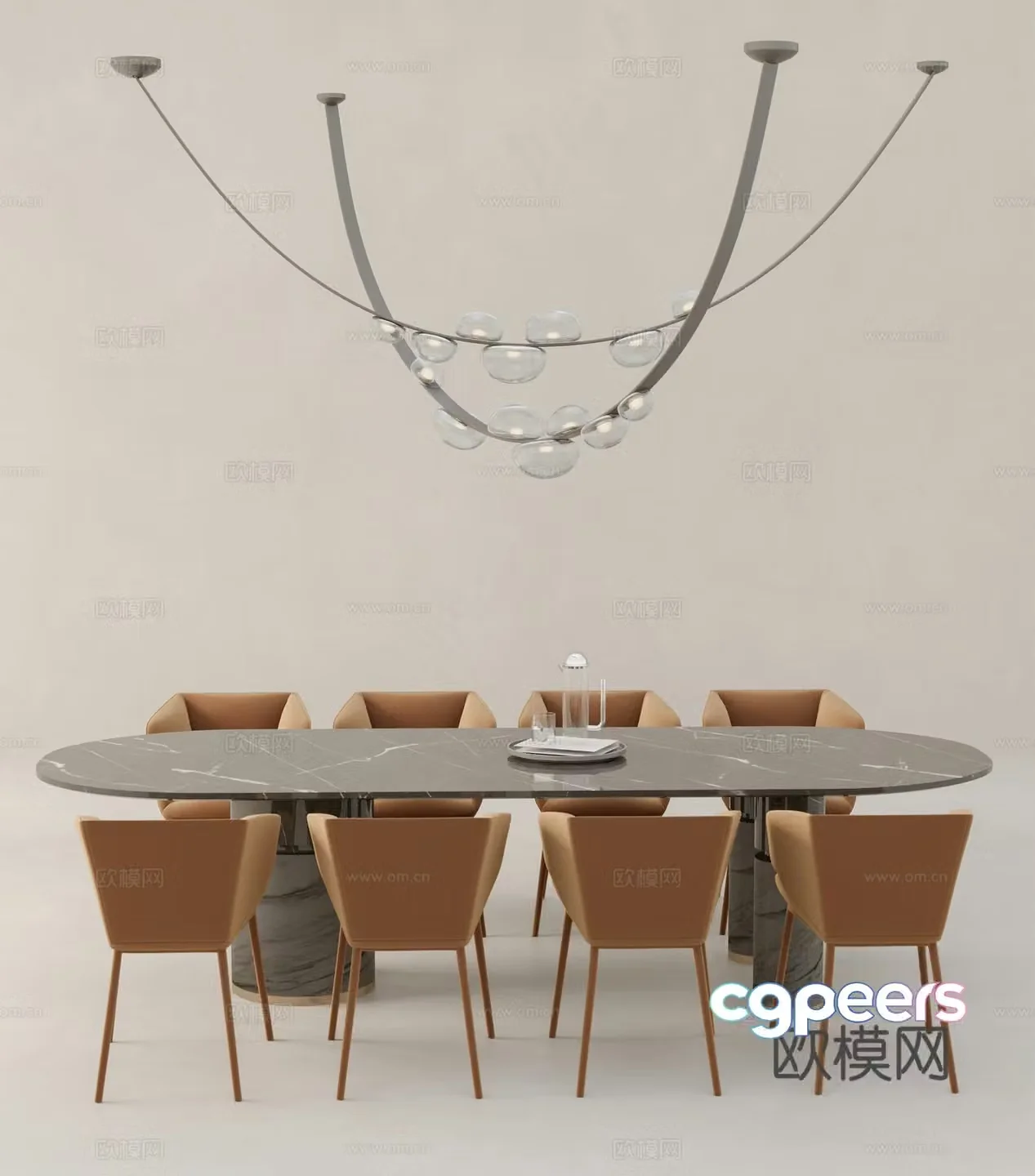 Modern dining table and chairs 3d model