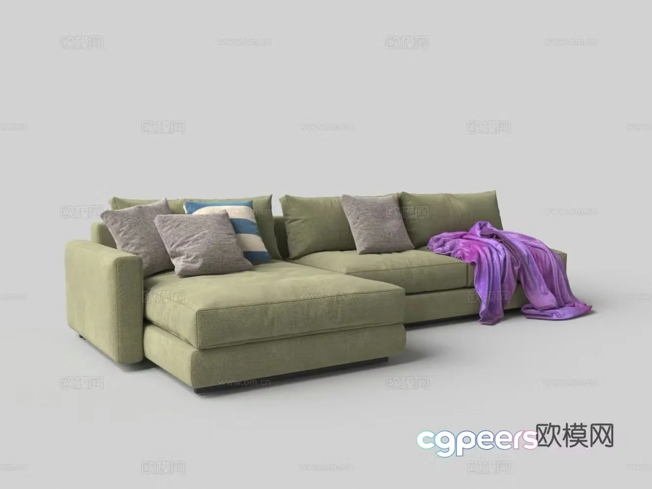 Modern fabric L-shaped multi-person sofa 3D model