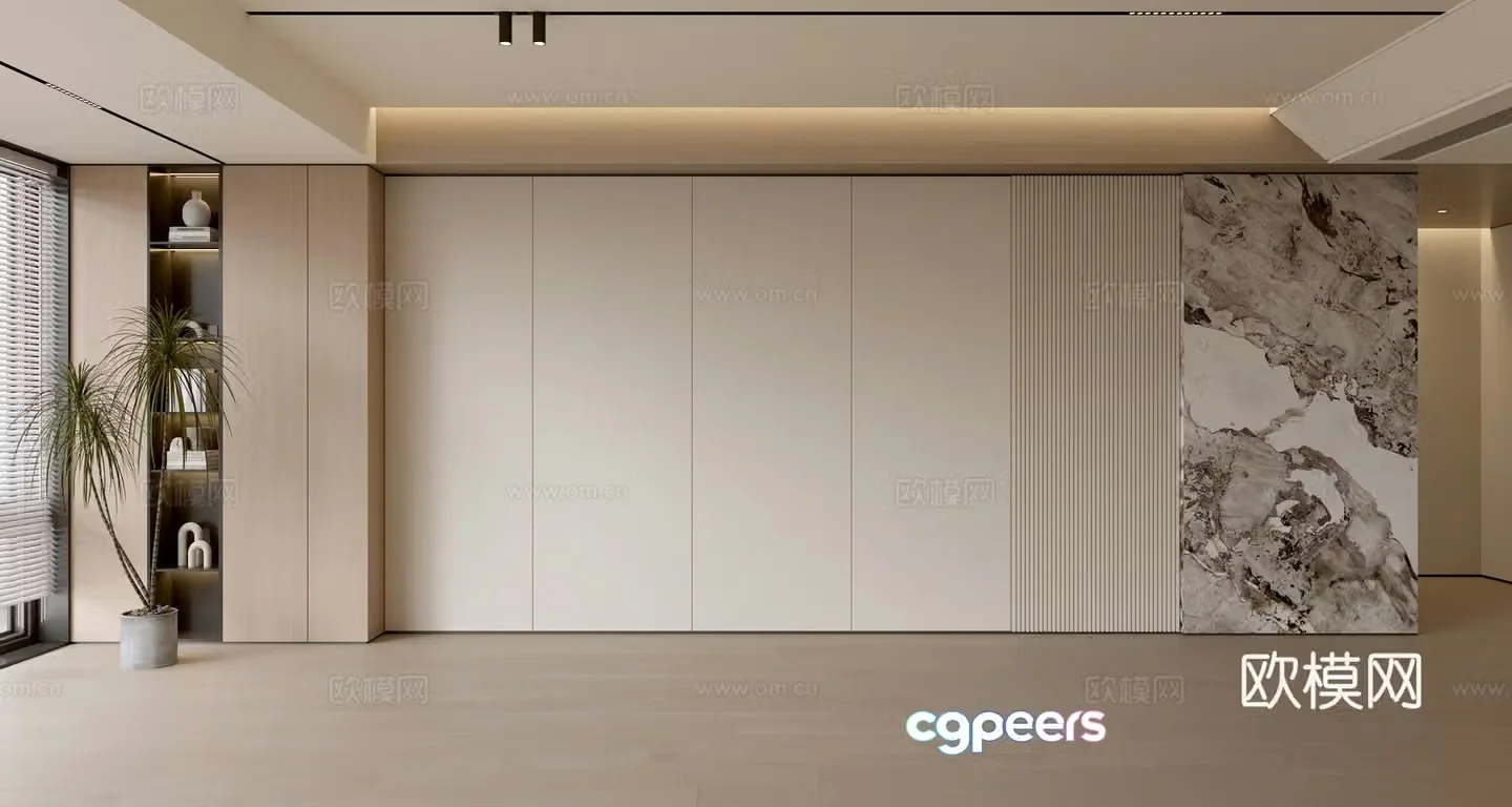 Living room sofa background wall modern simple living room light luxury background wall balcony cabinet sofa background wall 3d model