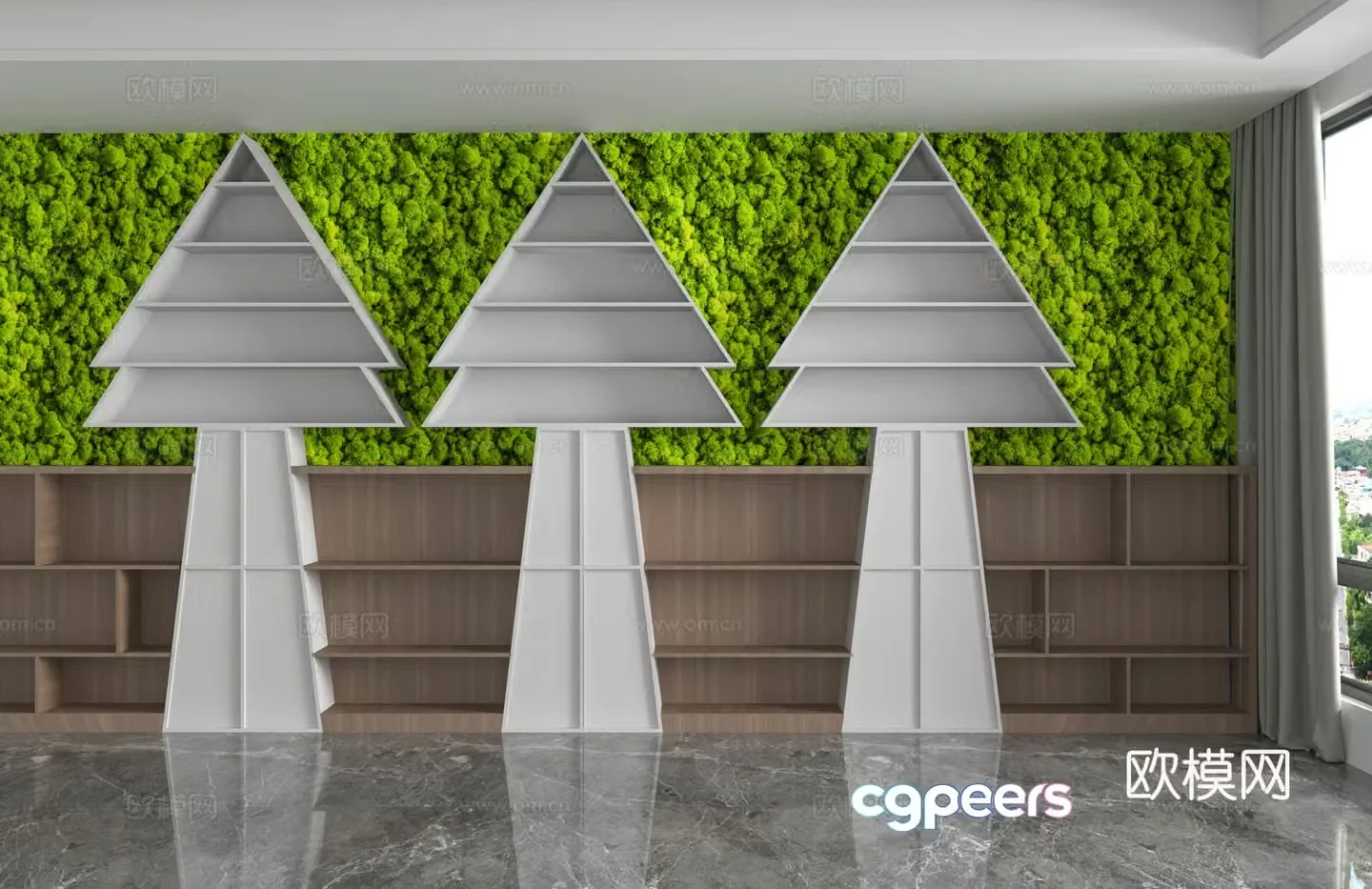 Modern locker plant wall tree shape bookcase 3d model