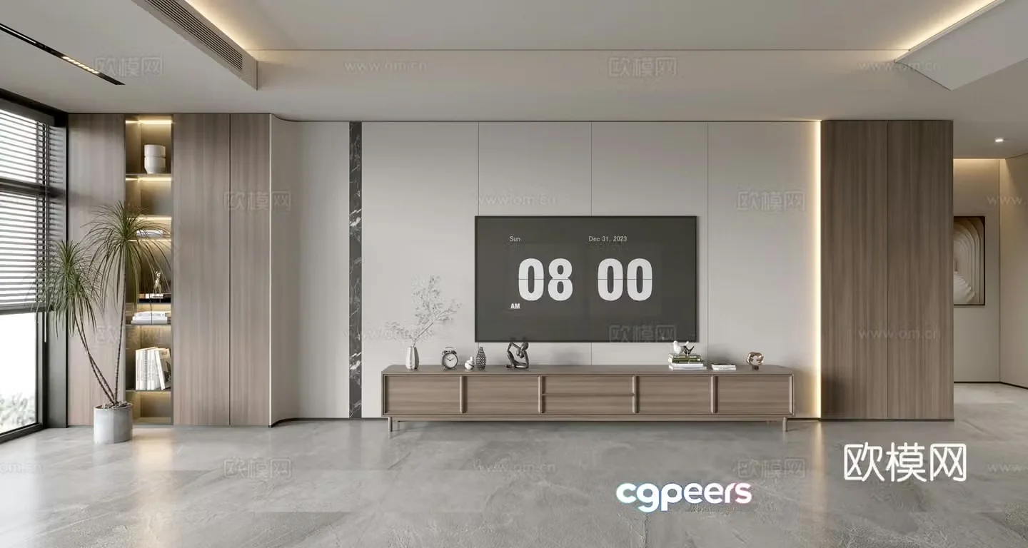 Modern simple living room light luxury TV background wall TV set full wall TV cabinet TV cabinet combination 3D model
