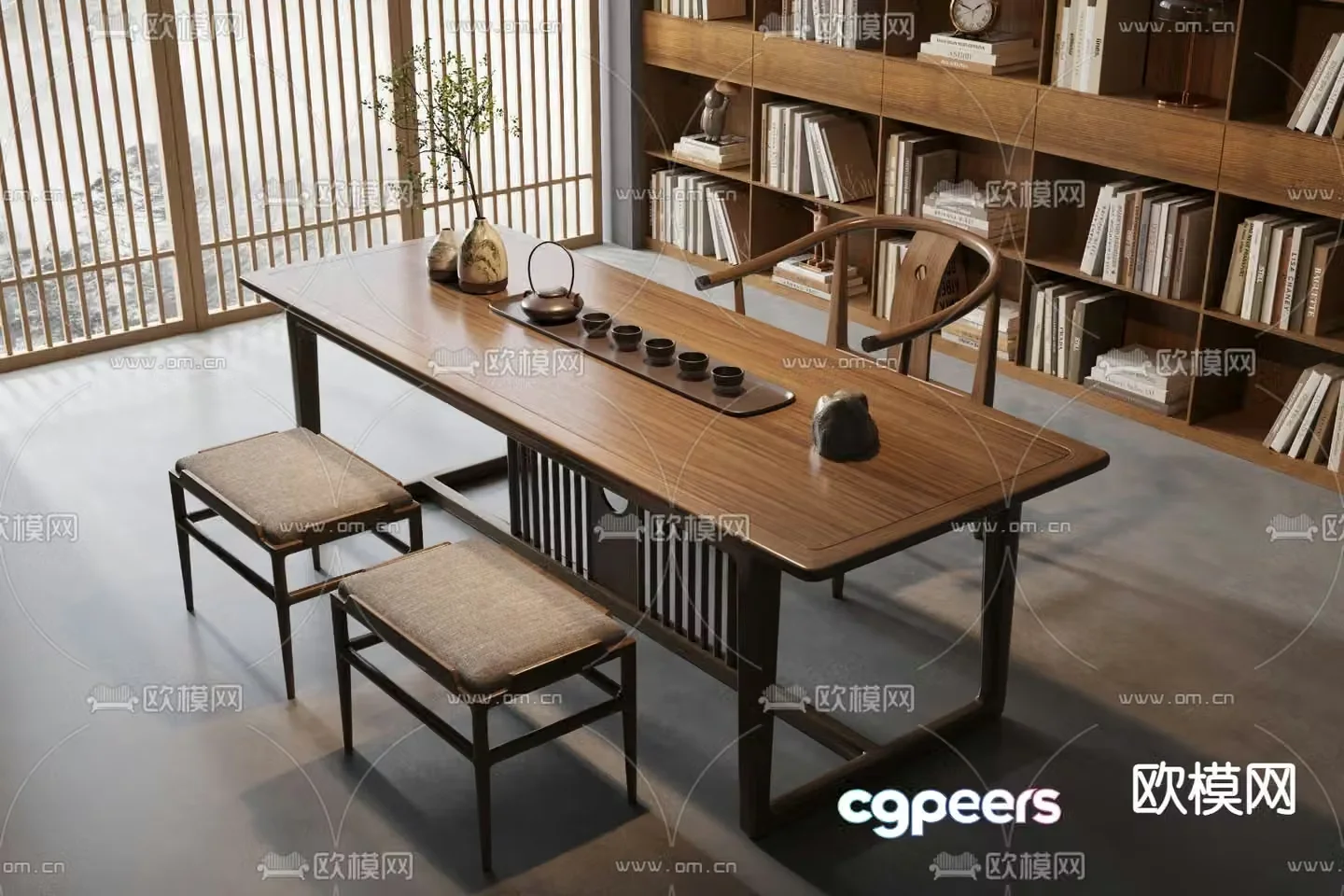 New Chinese style tea table and chairs tea set 3d model