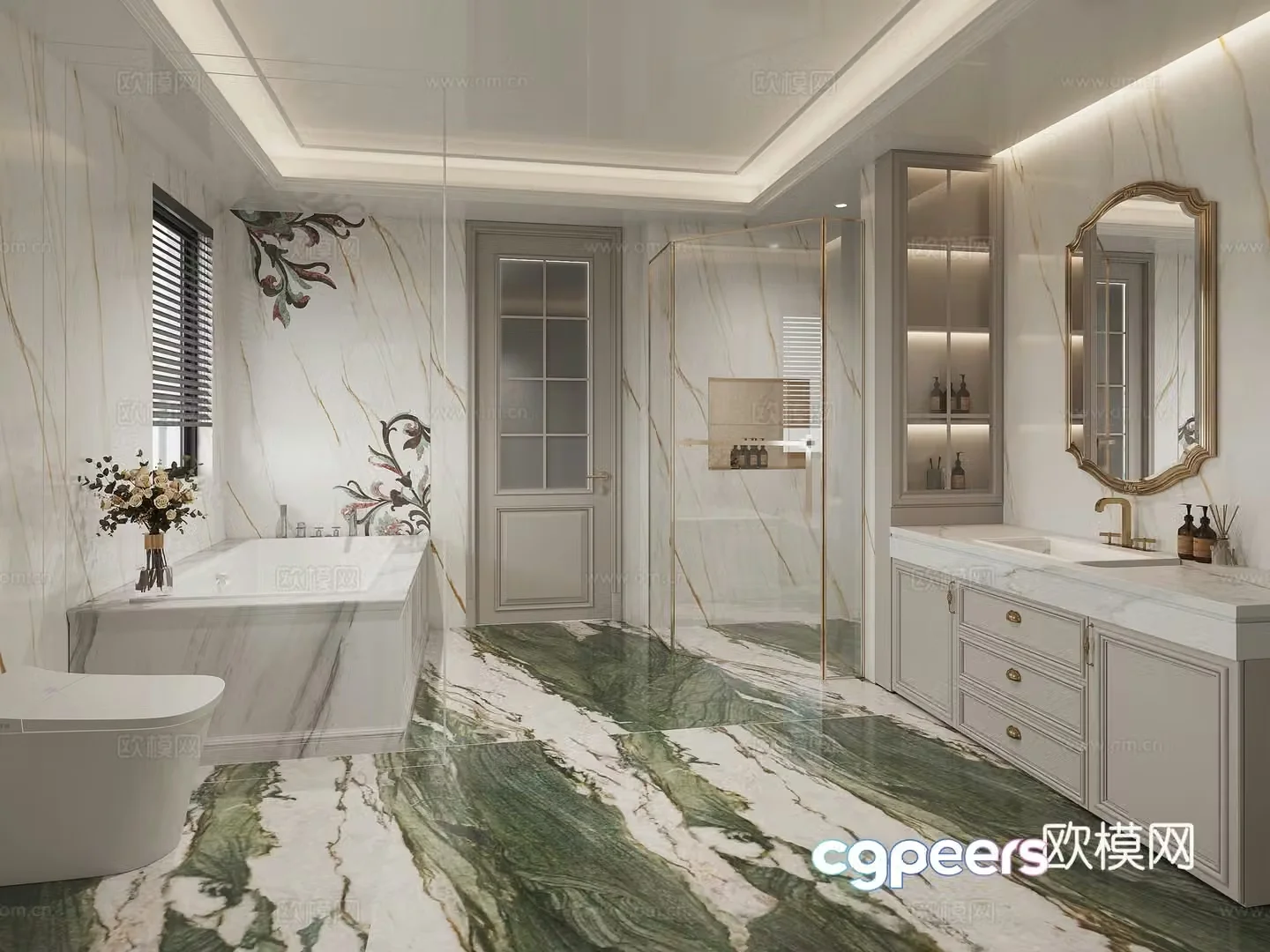 Modern European style bathroom dry and wet bathroom 3D model