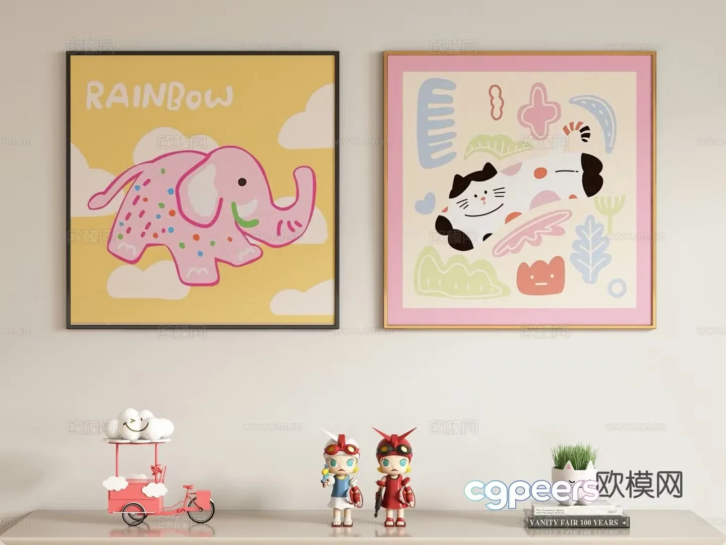 Creamy style children’s decorative painting hanging painting 3d model