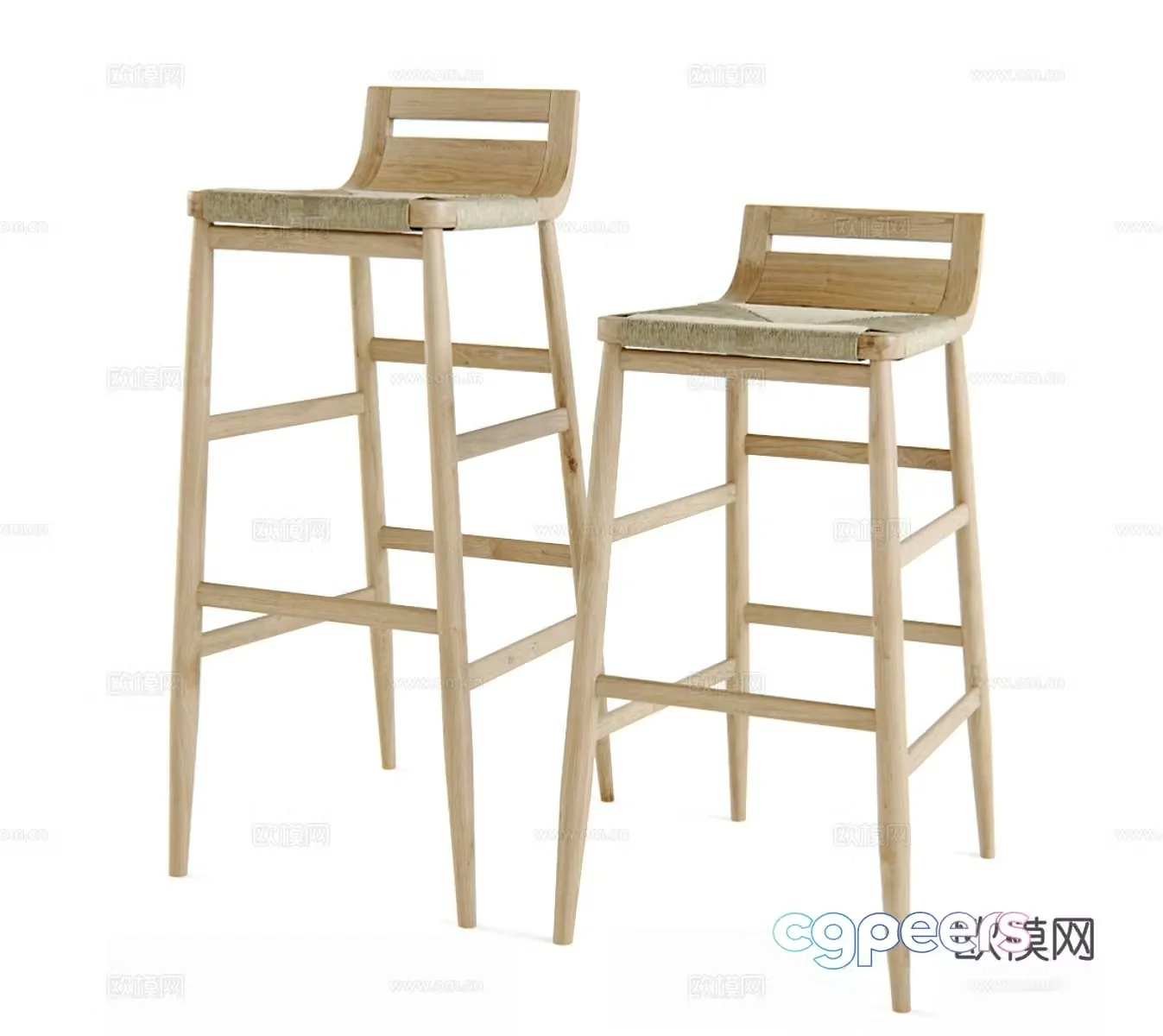 Rattan bar stool bamboo bar stool Wasabi wind bar stool B&B bar stool Outdoor leisure stool Garden rest 3D model