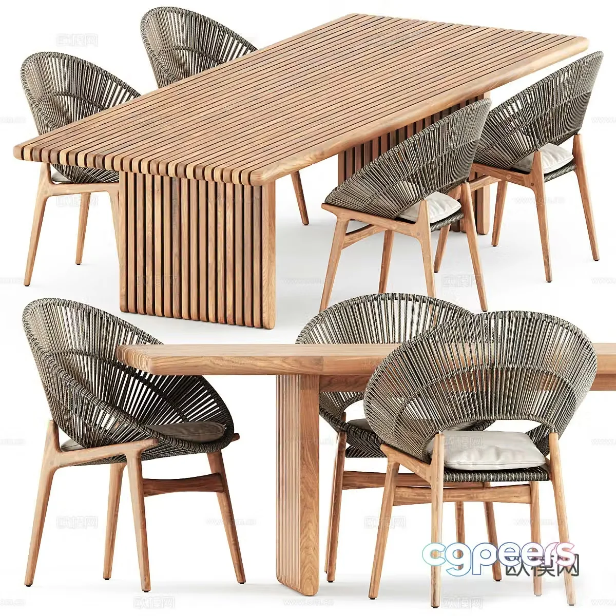 New Chinese style log outdoor dining table and chair 3D model