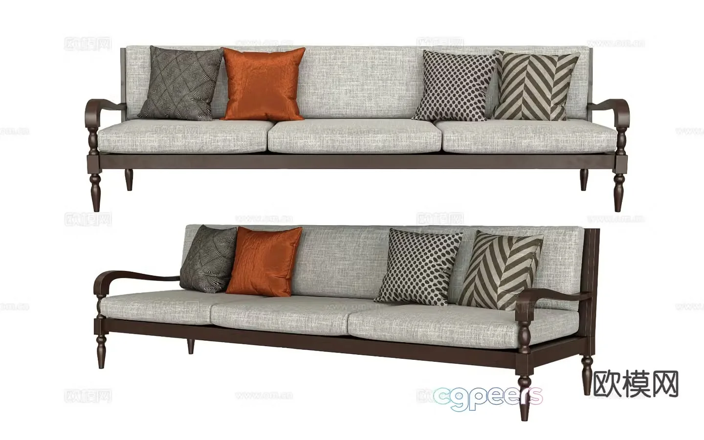 Medieval style three-person sofa 3D model