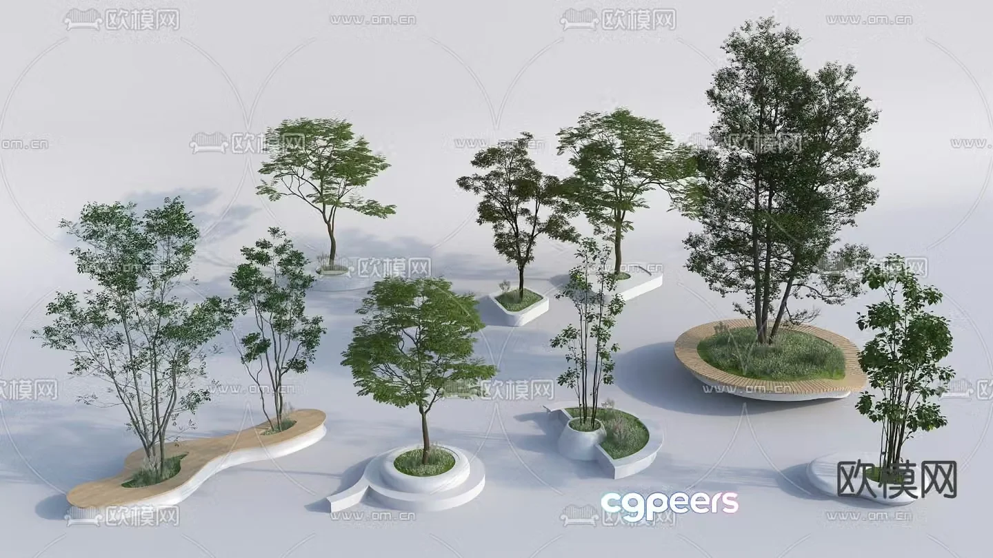 Tree Pond Landscape Green Plant Outdoor Flower Pond 3D Model