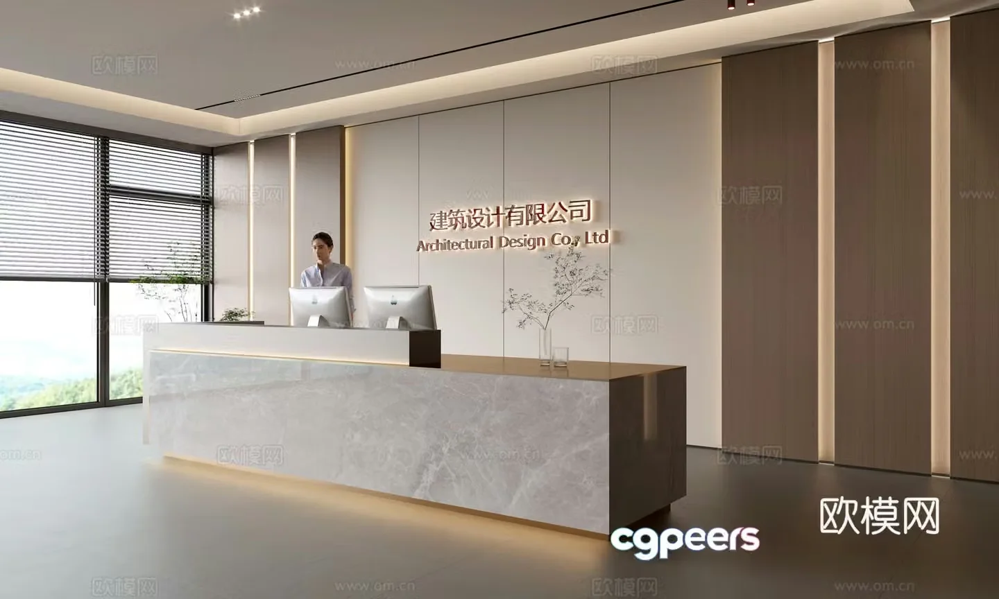 Modern company front desk reception area bar reception desk service desk company front desk background 3D model