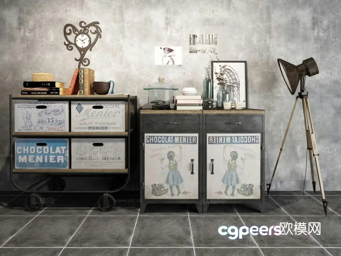 Industrial style entrance cabinet low cabinet side cabinet 3D model