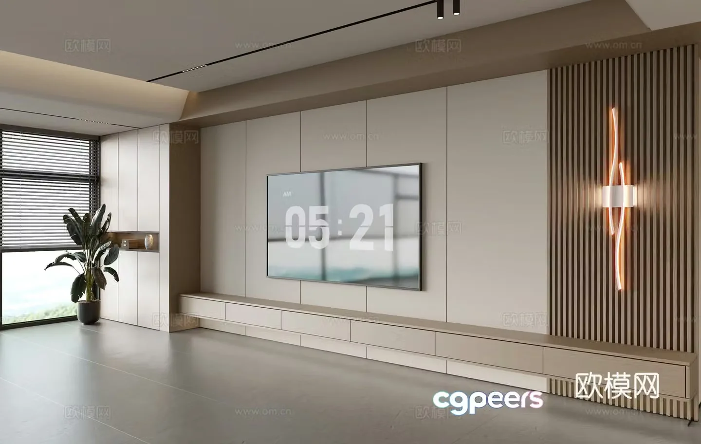 Modern TV background wall modern ornament balcony cabinet living room cabinet wood veneer background wall 3d model