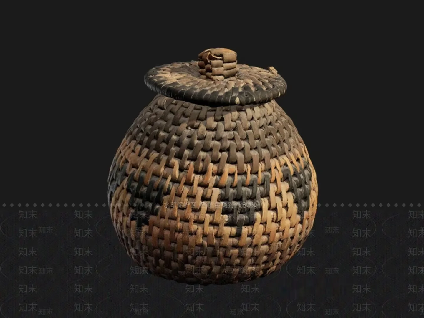 A Woven Basket With A Lid 3D Model – 123 – VRAY Render