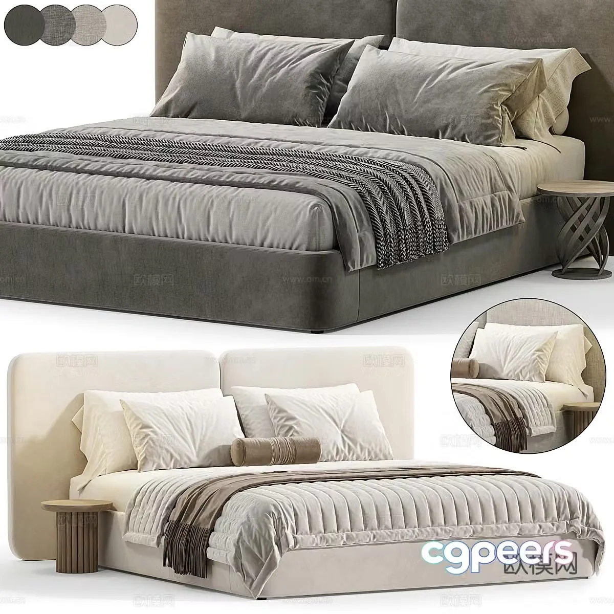 Modern Italian Tadao fabric double bed 3D model