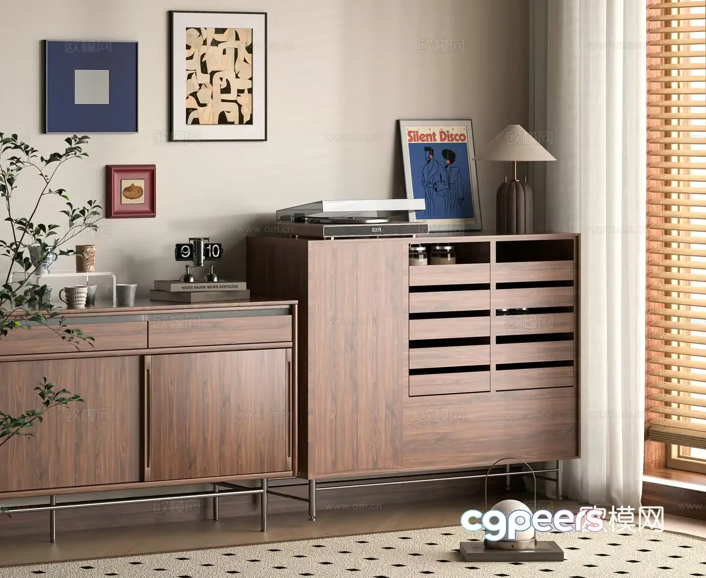 Middle-aged sideboard storage cabinet sideboard 3D model