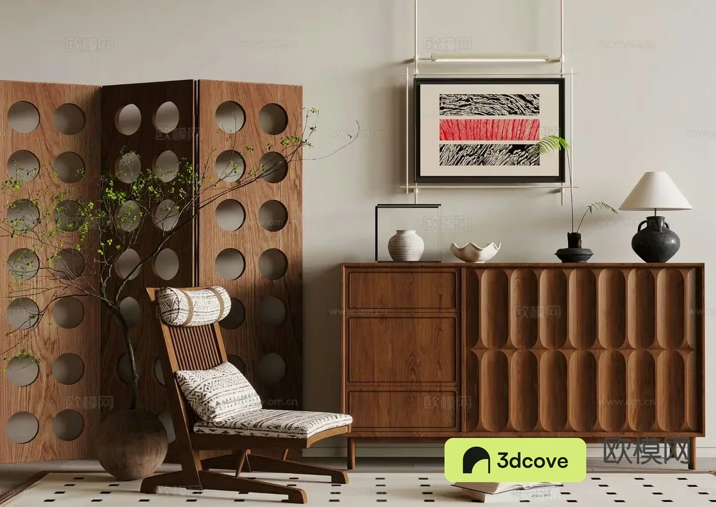 Middle-aged style side cabinet 3D model