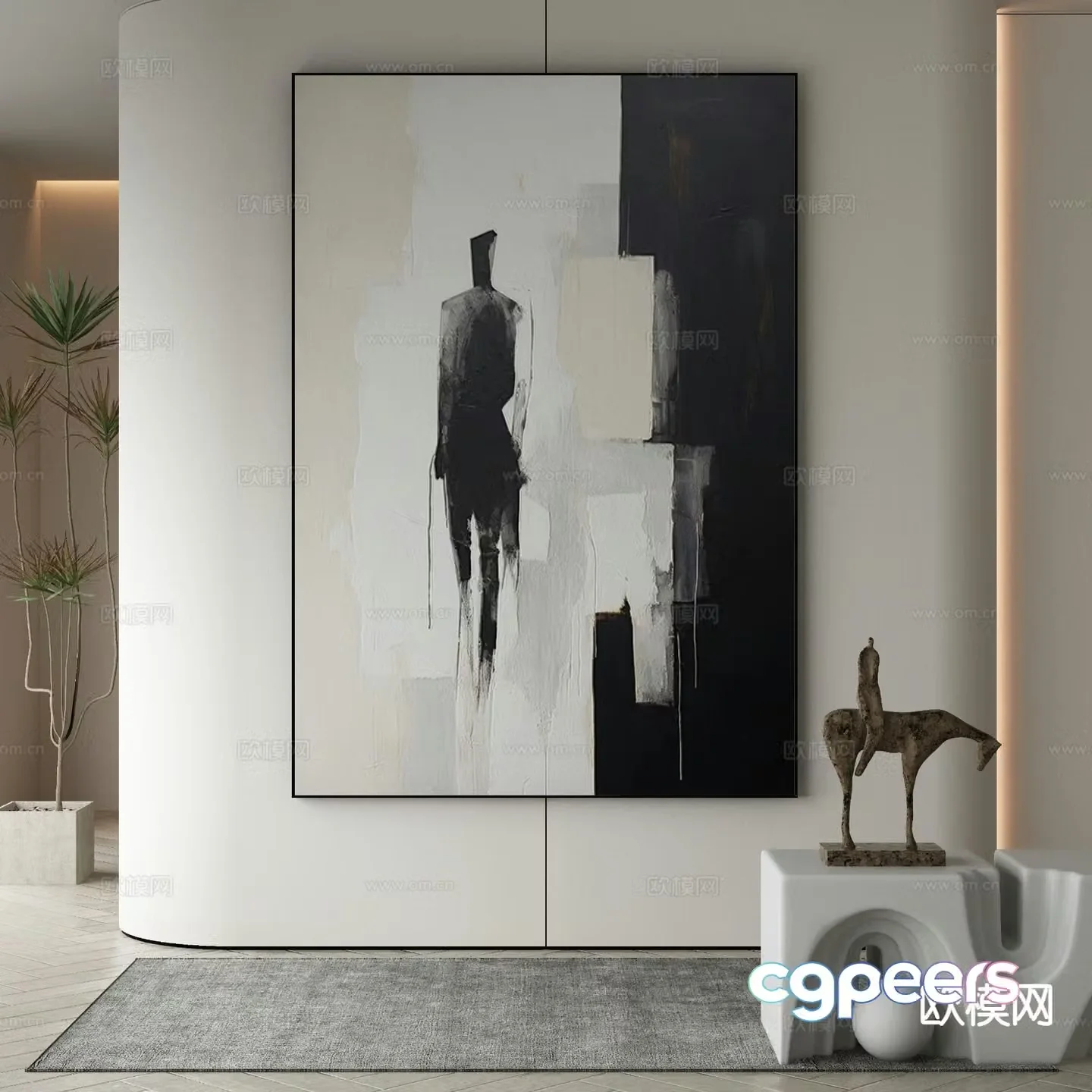 Modern decorative painting black and white decorative painting 3d model