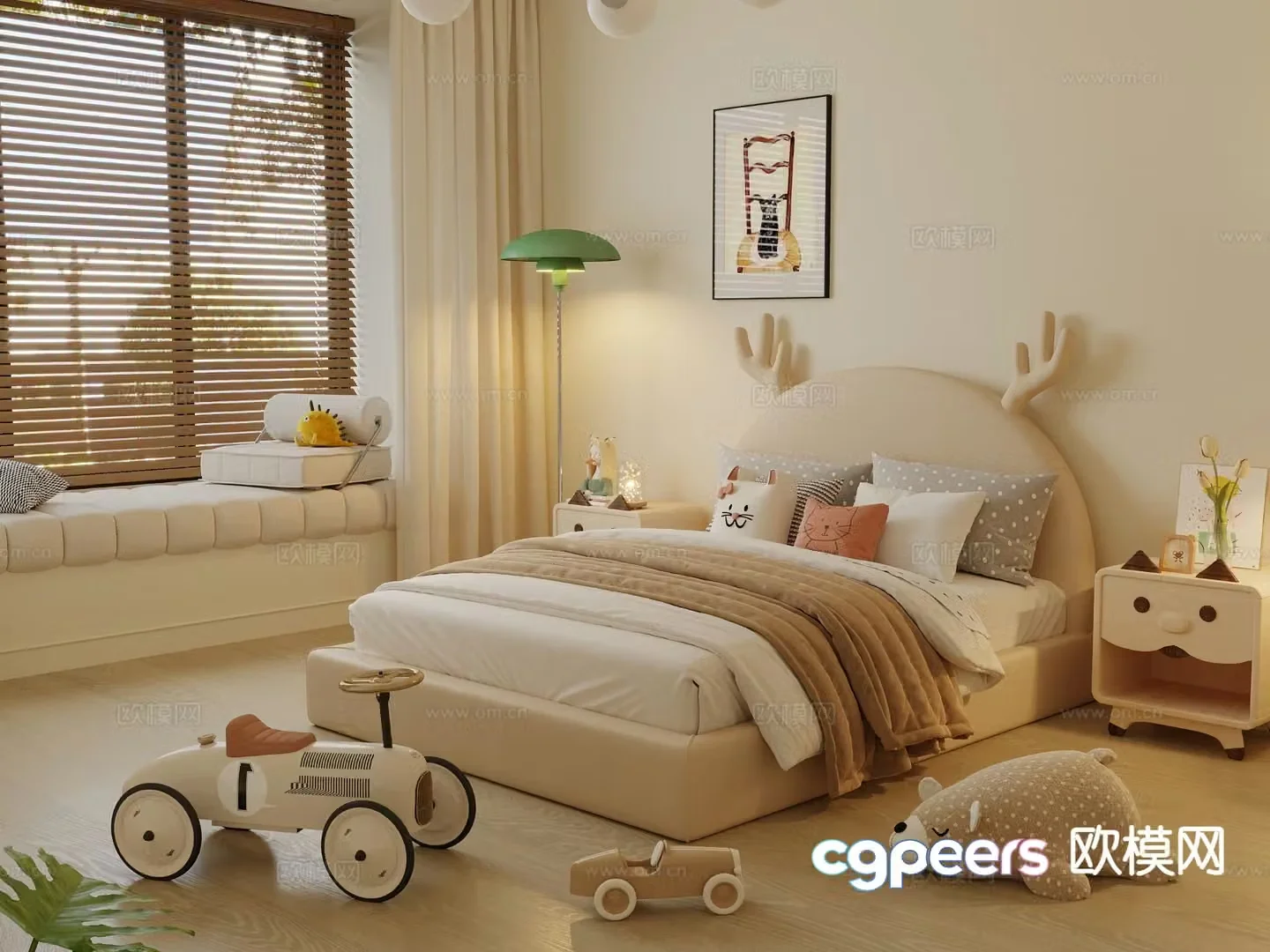 Cream style children’s bed 3d model