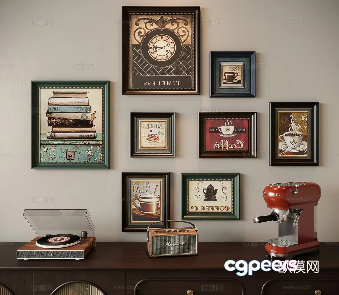 French retro painting combination hanging painting 3d model