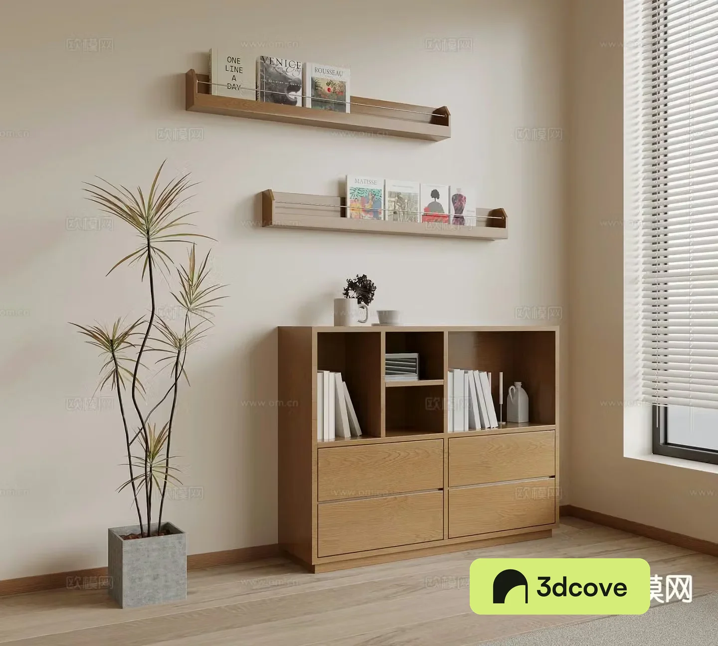 Wabi-sabi style bookshelf low cabinet