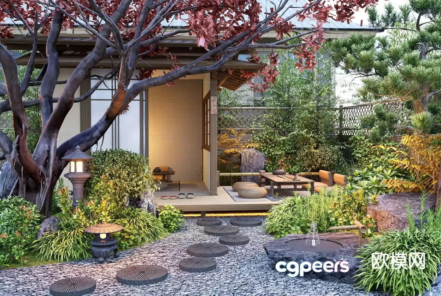 Japanese Zen courtyard landscape 3D model