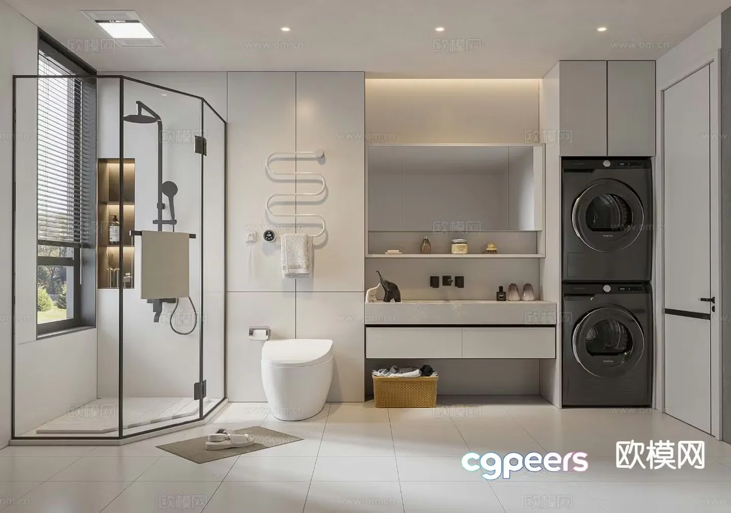 Modern toilet bathroom laundry room 3d model