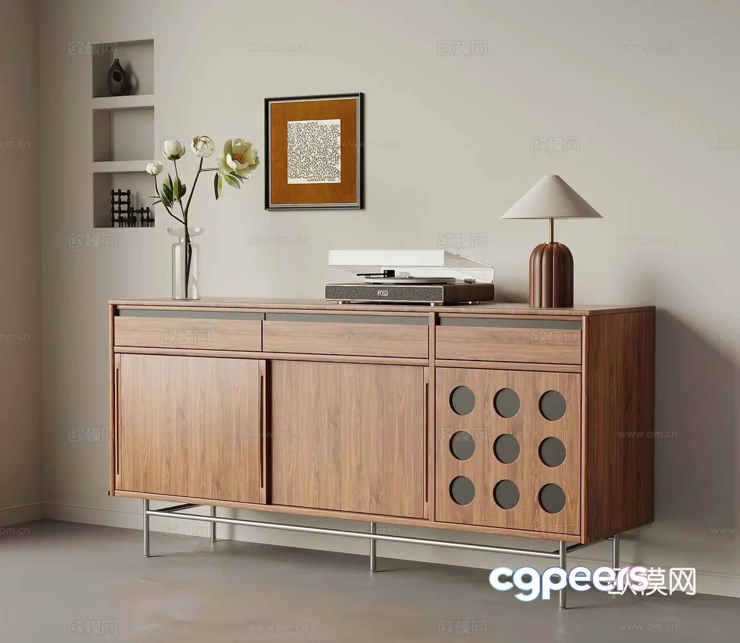 French retro entrance cabinet end view cabinet side cabinet 3D model