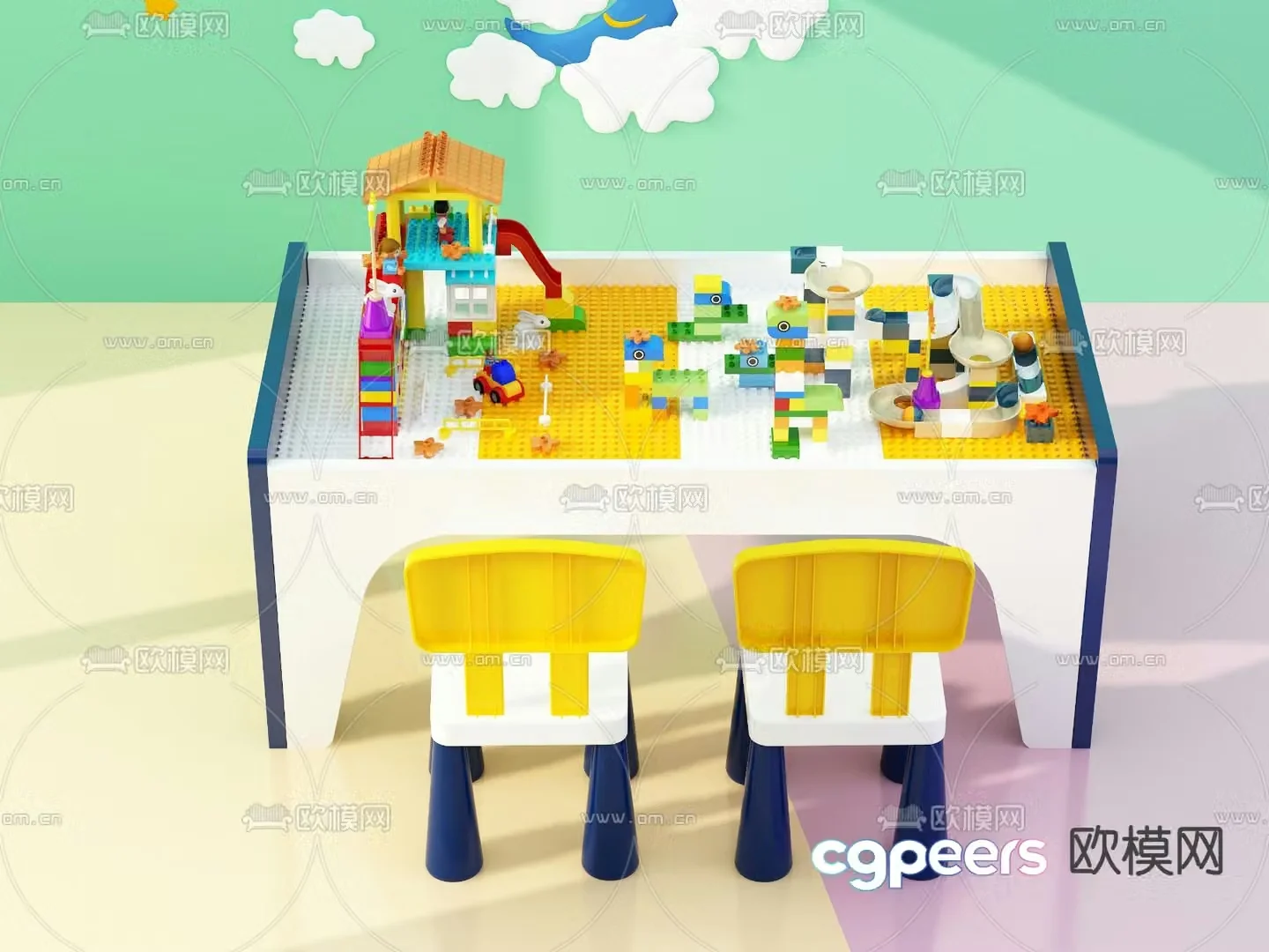 Children’s table and chair building block table 3d model