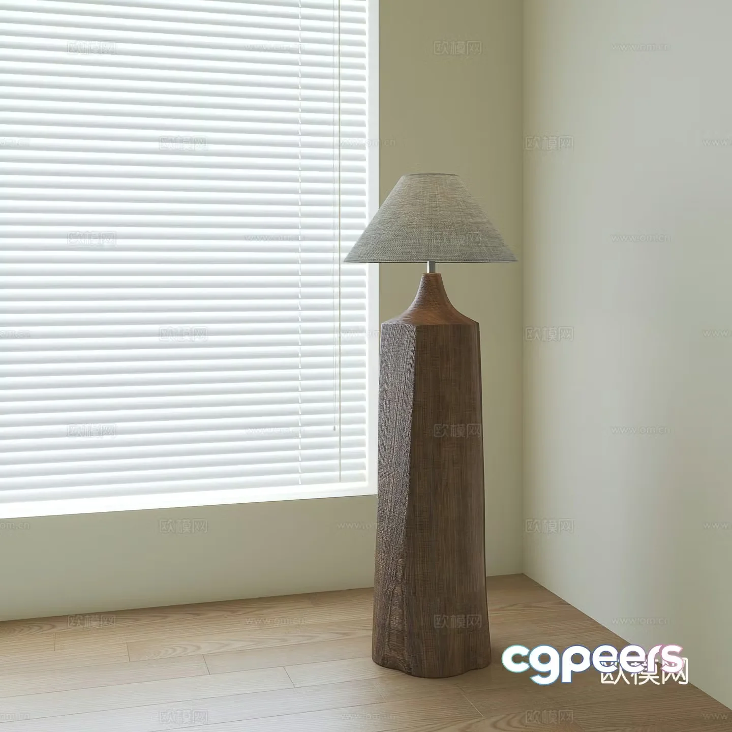 Middle-aged solid wood floor lamp 3D model