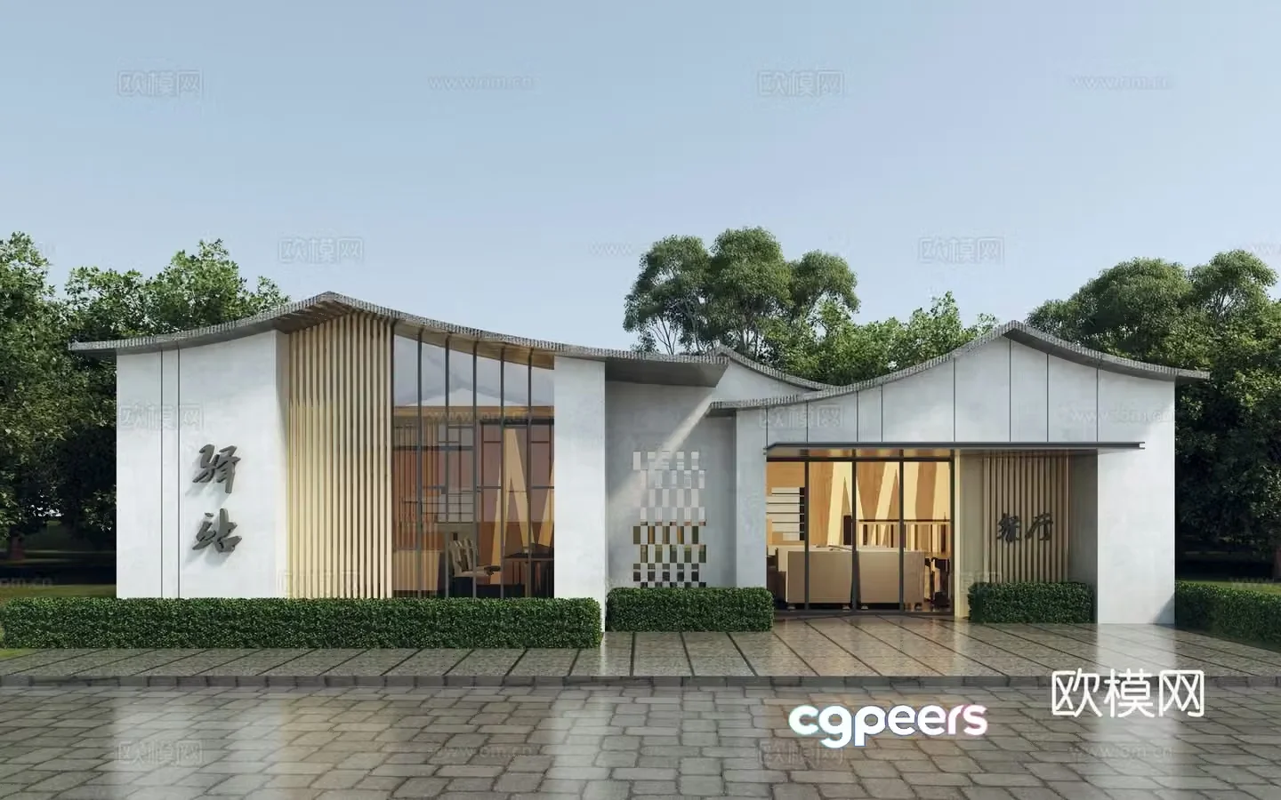 New Chinese-style modern station small public building 3D model